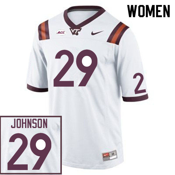 Women #29 Nyke Johnson Virginia Tech Hokies College Football Jerseys Sale-White - Click Image to Close